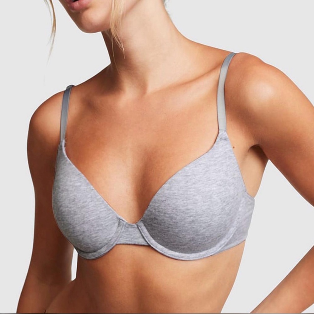 PINK VS Wear Everywhere T-Shirt Lightly Heather Gray Bra Sz 32A